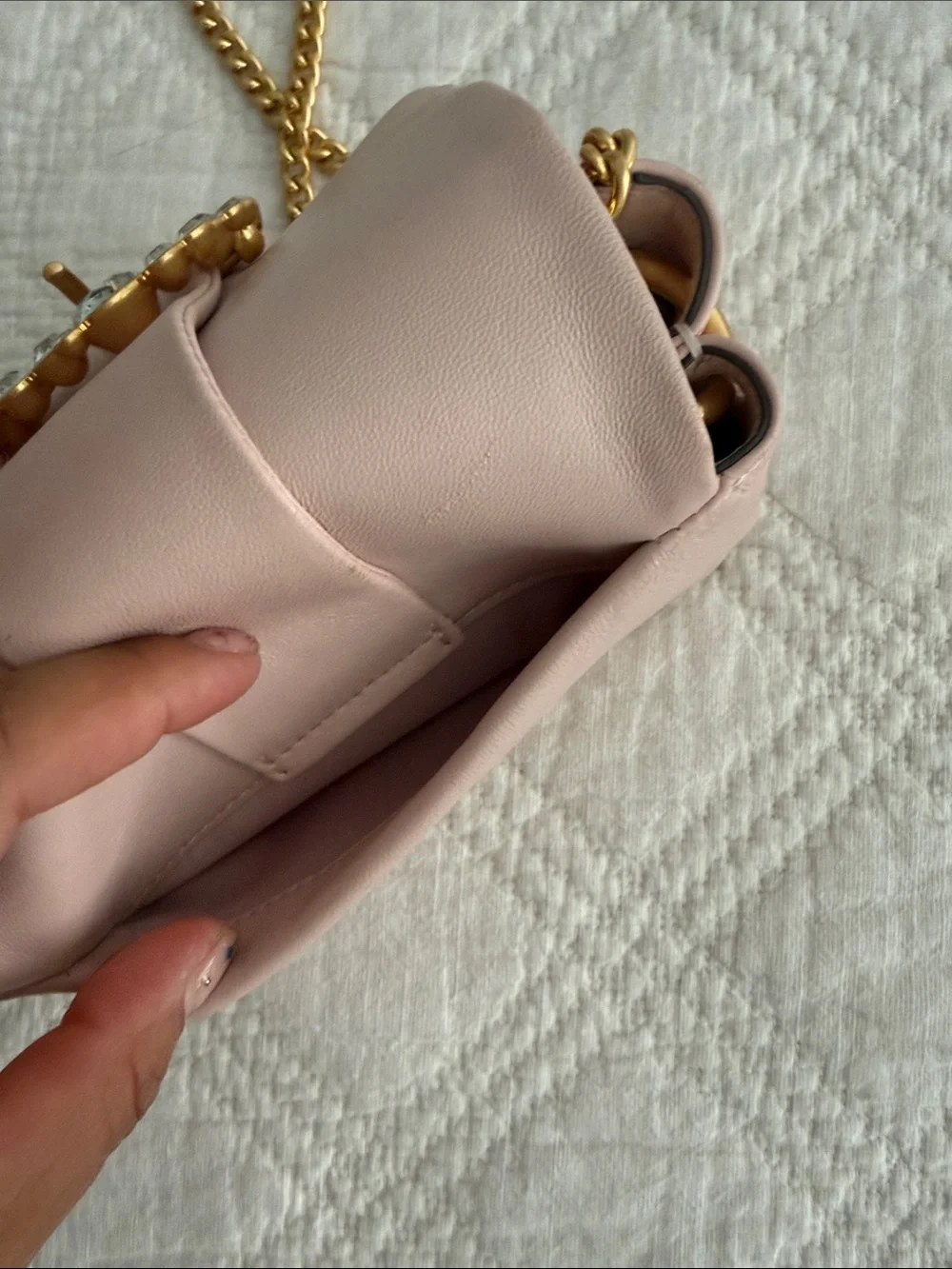 Tory Burch Greer Mini Leather Crossbody Bag  in Pink Crystal Jewel Embellished